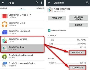 Xóa cache/data google play Store Services