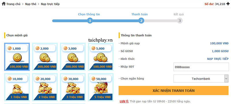 Hướng dẫn các bước nạp thẻ Chiến Long Tam Quốc 03