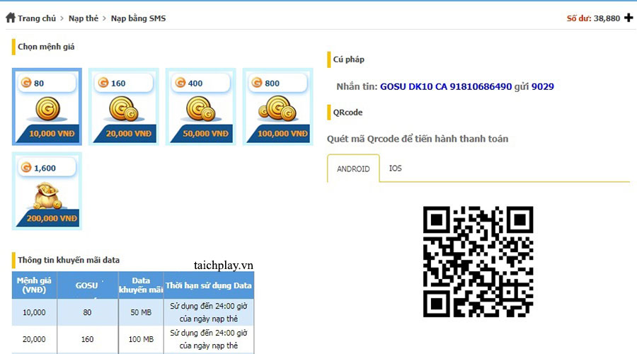 Nạp thẻ Chiến Long Tam Quốc qua tin nhắn SMS