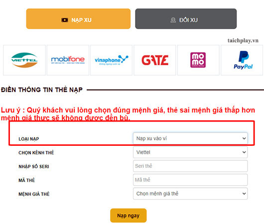 Hướng dẫn các bước nạp thẻ Siêu Anh Hùng Mobile 02