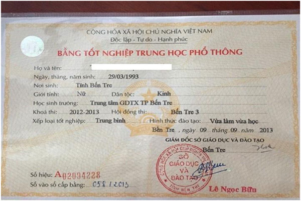 Mất bằng tốt nghiệp giáo dục thường xuyên 05