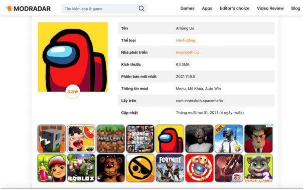 Tải game Among Us trên Modradar đã được mở khoá miễn phí