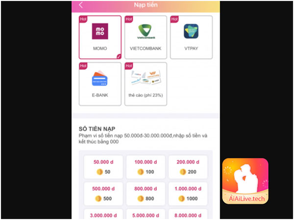 Hướng dẫn nạp tiền AiAiLive 02