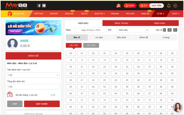 Top những cách đánh bao lô miền Bắc có 1 0 2 tại nhà cái May88 to 1